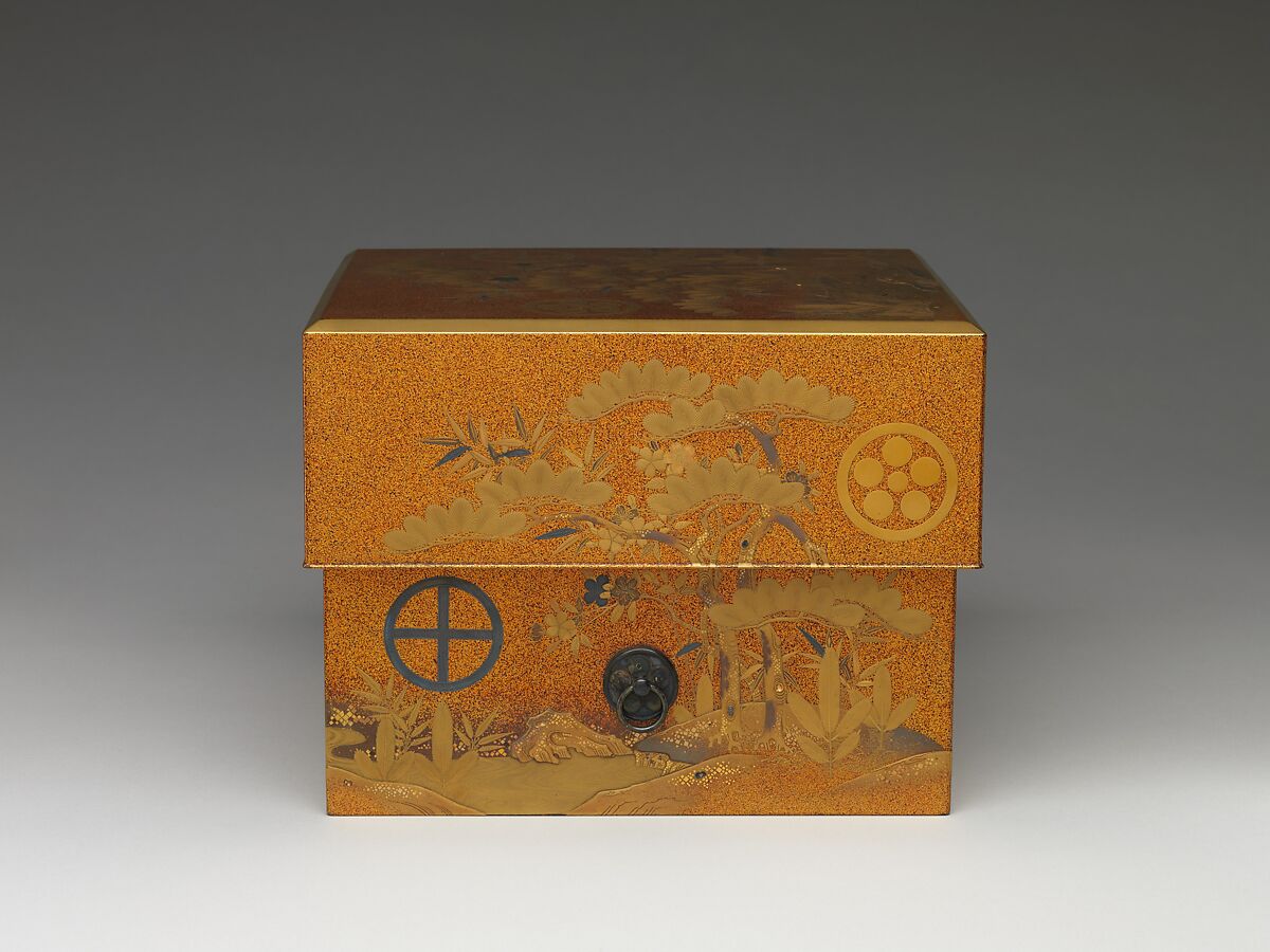 Box with Design of Pine, Bamboo, and Plum, Sprinkled gold on lacquer (maki-e), Japan