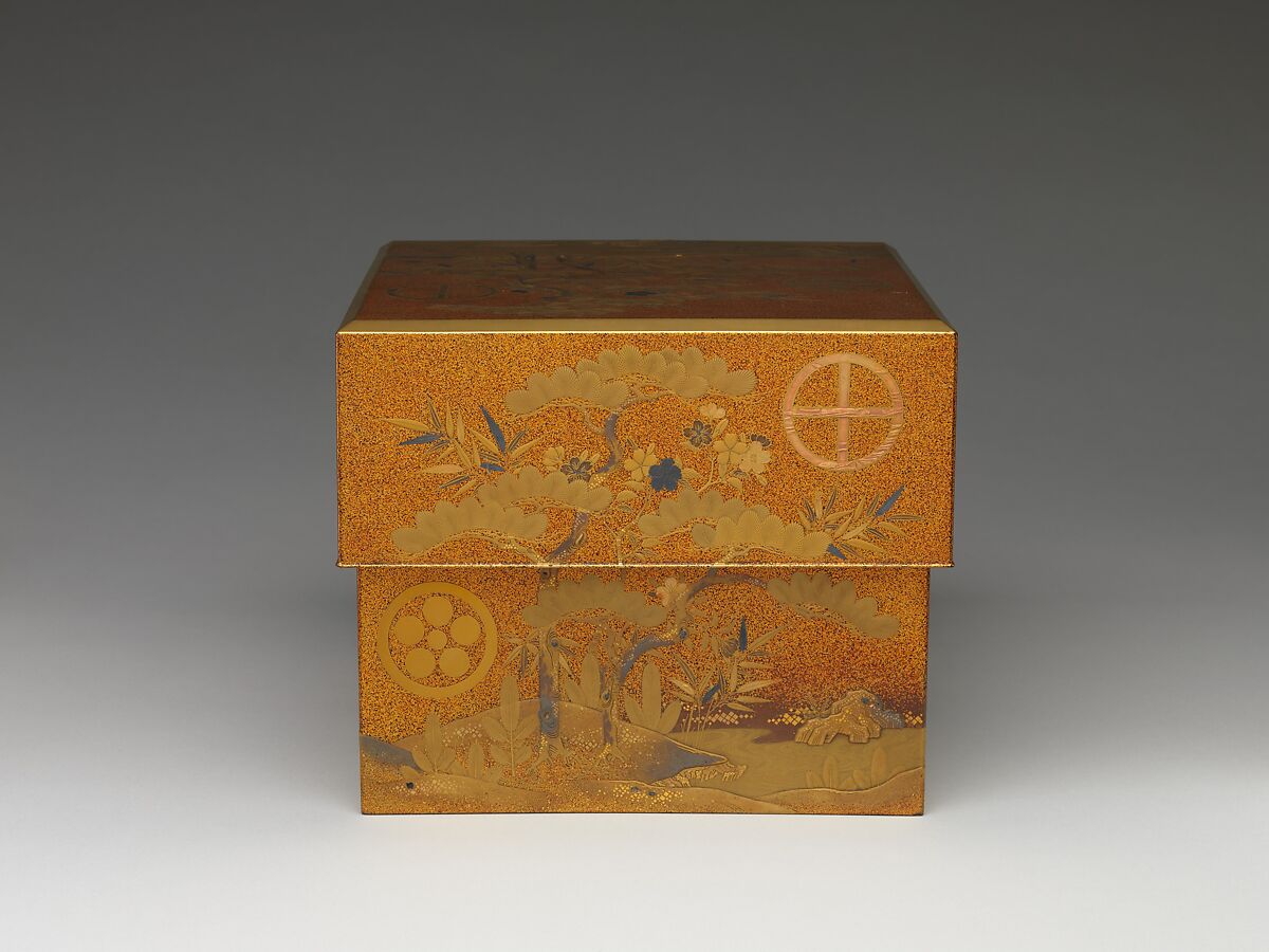 Box with Design of Pine, Bamboo, and Plum, Sprinkled gold on lacquer (maki-e), Japan