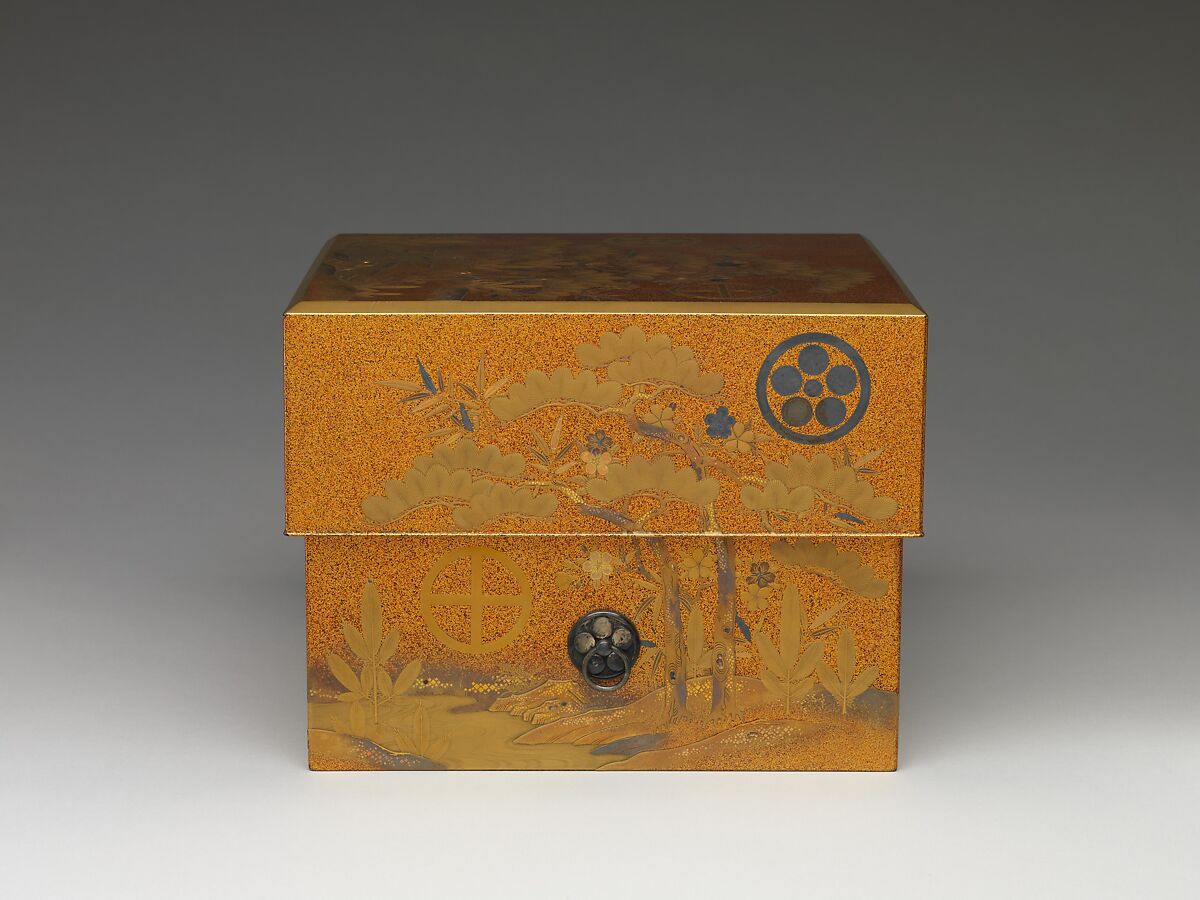 Box with Design of Pine, Bamboo, and Plum, Sprinkled gold on lacquer (maki-e), Japan