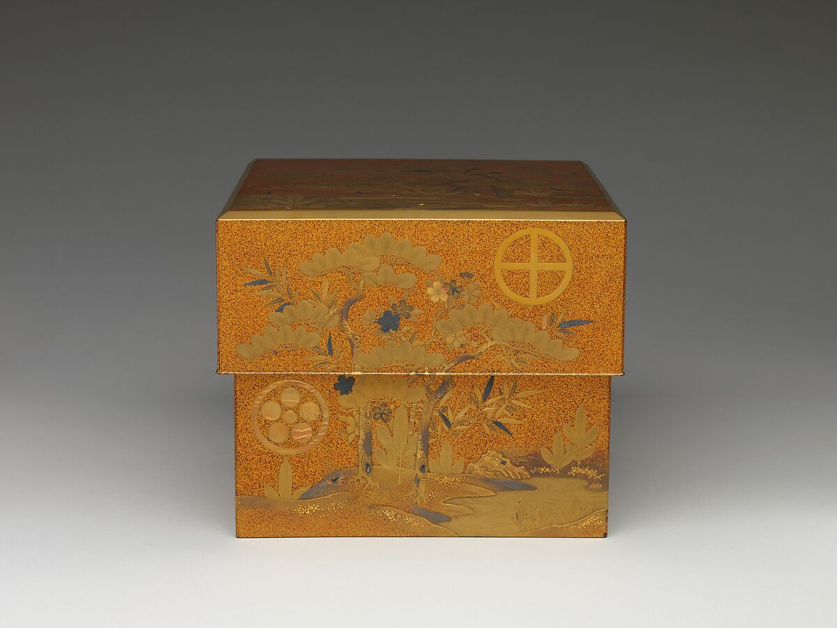 Box with Design of Pine, Bamboo, and Plum, Sprinkled gold on lacquer (maki-e), Japan