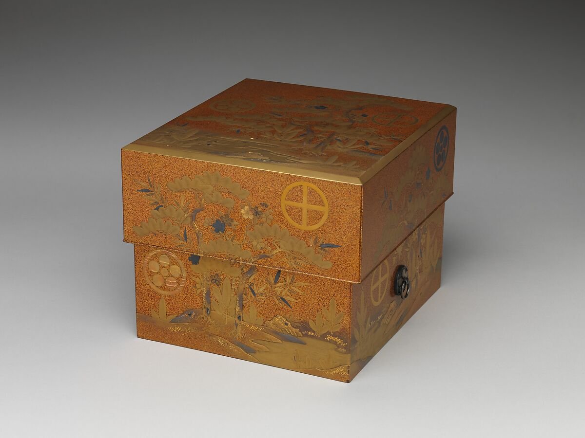 Box with Design of Pine, Bamboo, and Plum, Sprinkled gold on lacquer (maki-e), Japan 