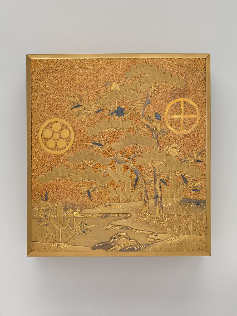 Box with Design of Pine, Bamboo, and Plum, Sprinkled gold on lacquer (maki-e), Japan