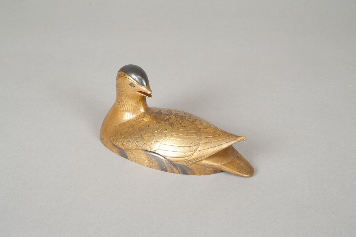 Pair of Incense Boxes (Kōgō) in the Shape of Mandarin Ducks, Lacquered wood with gold and silver takamaki-e, hiramaki-e, and togidashimaki-e, cutout gold foil application, Japan