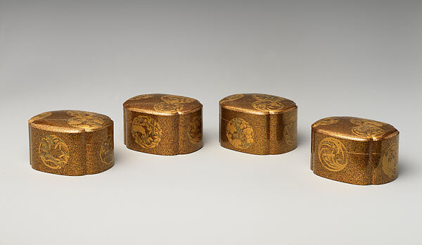 Incense Box with Design of Maple and and Mountain Scenery, Gold maki-e on black lacquer, Japan