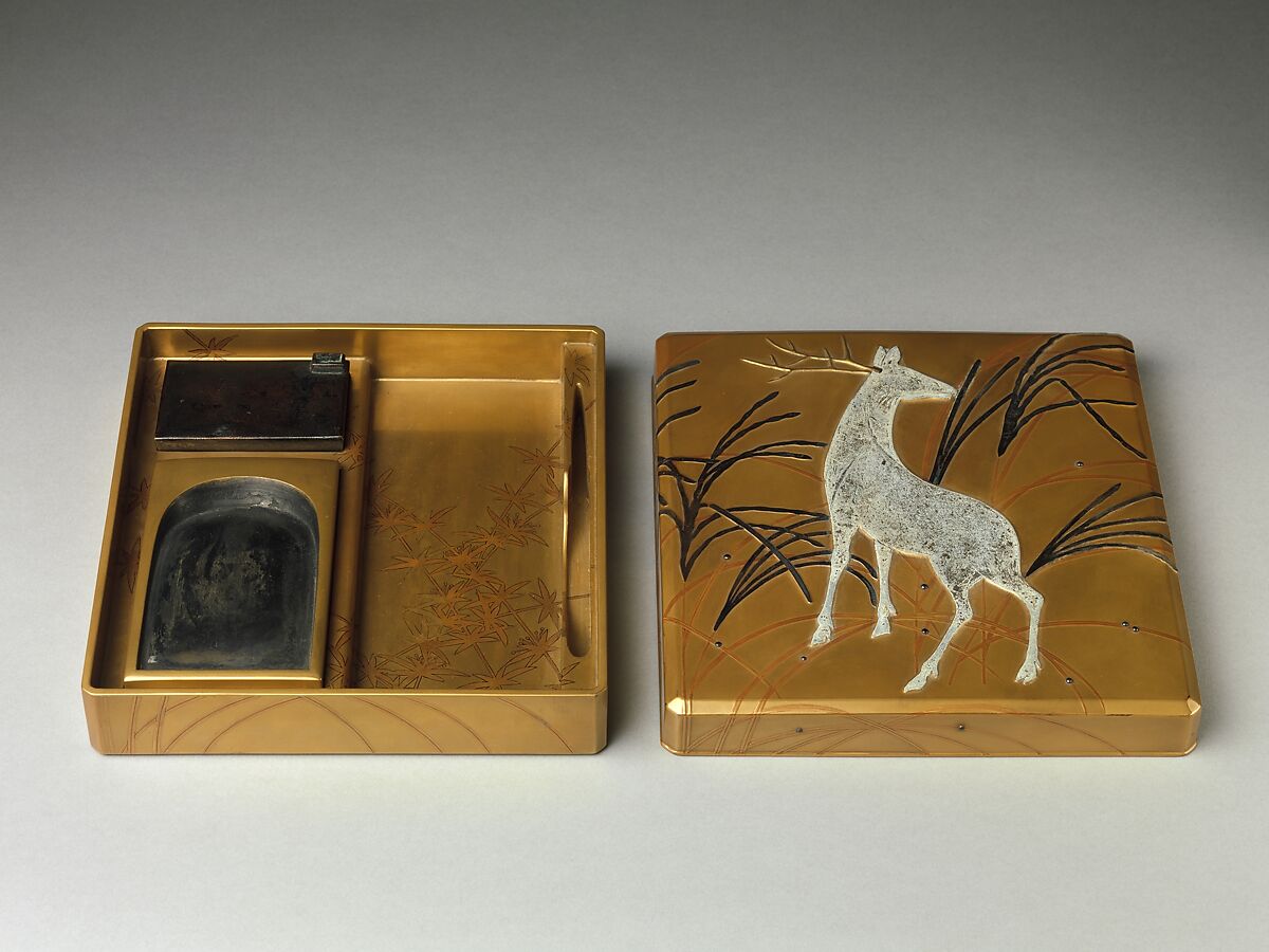 Writing Box, Formerly Attributed to Ogata Kōrin (Japanese, 1658–1716), Lacquer with pewter and gold, Japan