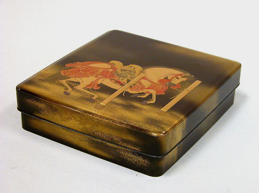 Writing Box with Decoration of a Tethered Horse, Tokimichi (Japanese, act. ca. 1890), Gold and red maki-e on black lacquer, Japan 