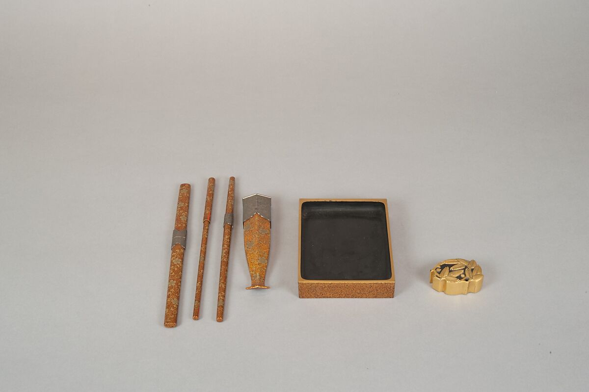 Writing Box with Yellow Rose Flowers and Rushing Stream, Black lacquer with gold and silver takamaki-e, hiramaki-e, togidashimaki-e and cutout gold foil application, Japan