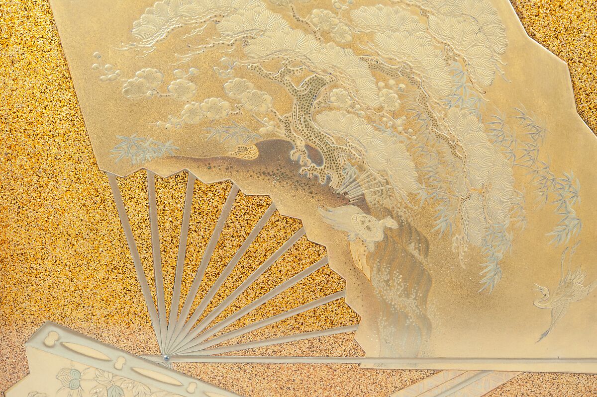 Writing Box with Yellow Rose Flowers and Rushing Stream, Black lacquer with gold and silver takamaki-e, hiramaki-e, togidashimaki-e and cutout gold foil application, Japan