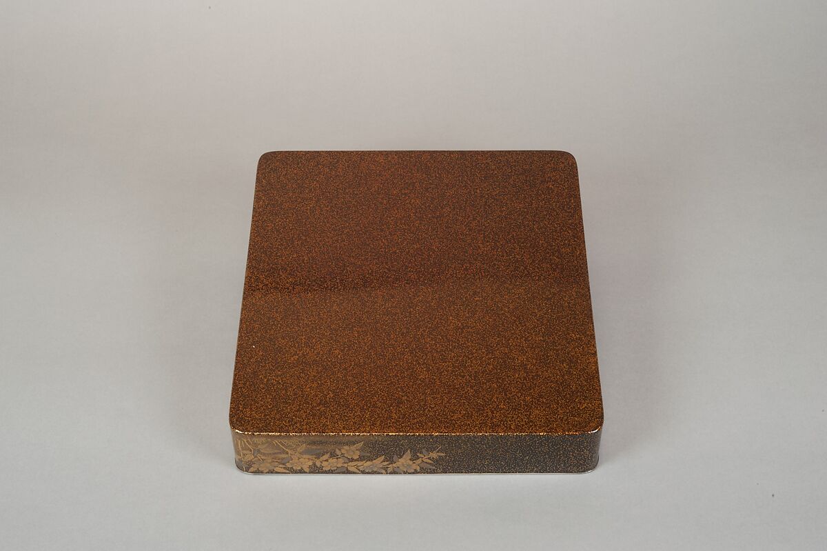 Writing Box with Yellow Rose Flowers and Rushing Stream, Black lacquer with gold and silver takamaki-e, hiramaki-e, togidashimaki-e and cutout gold foil application, Japan