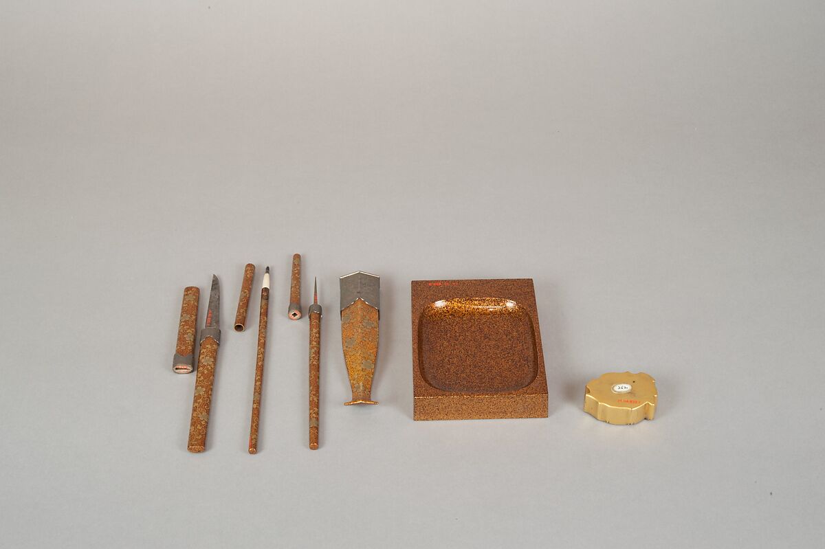 Writing Box with Yellow Rose Flowers and Rushing Stream, Black lacquer with gold and silver takamaki-e, hiramaki-e, togidashimaki-e and cutout gold foil application, Japan