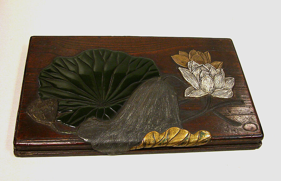 Sutra chest, Mochizuki Hanzan (Japanese, 1743–?1790), Colored lacquer, gold, and ceramic on natural wood, Japan