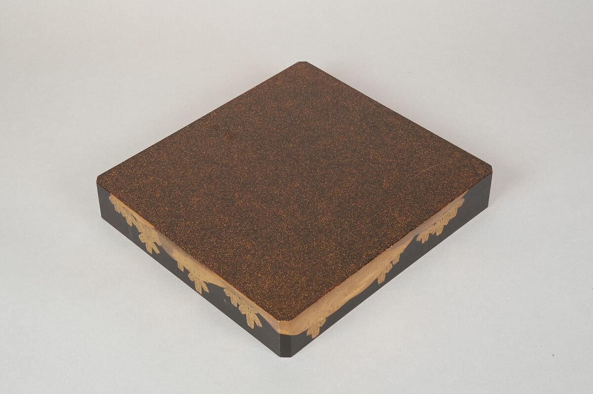 Writing Box with Design of a Cherry Tree and Waterfall, Gold and silver maki-e on black lacquer, Japan