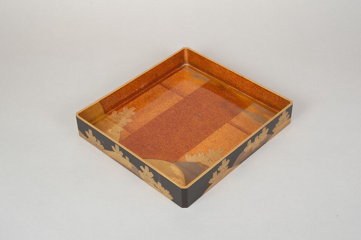 Writing Box with Design of a Cherry Tree and Waterfall, Gold and silver maki-e on black lacquer, Japan