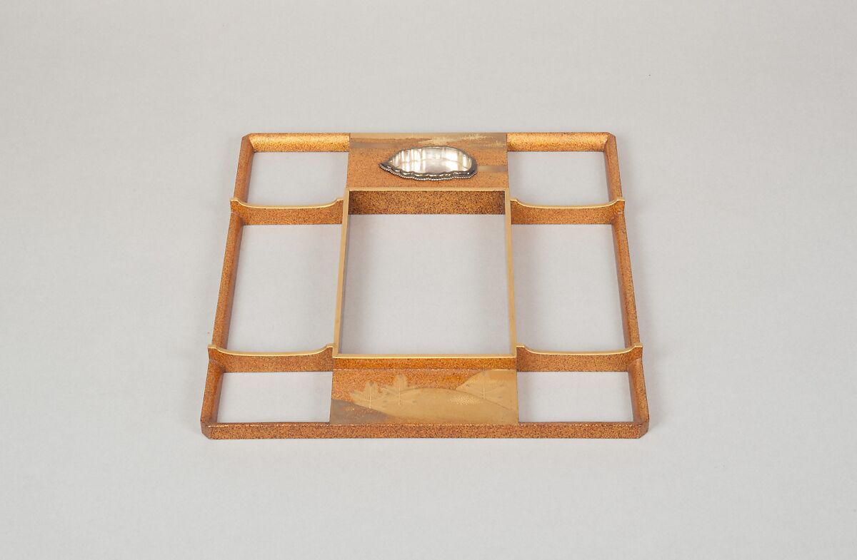 Writing Box with Design of a Cherry Tree and Waterfall, Gold and silver maki-e on black lacquer, Japan