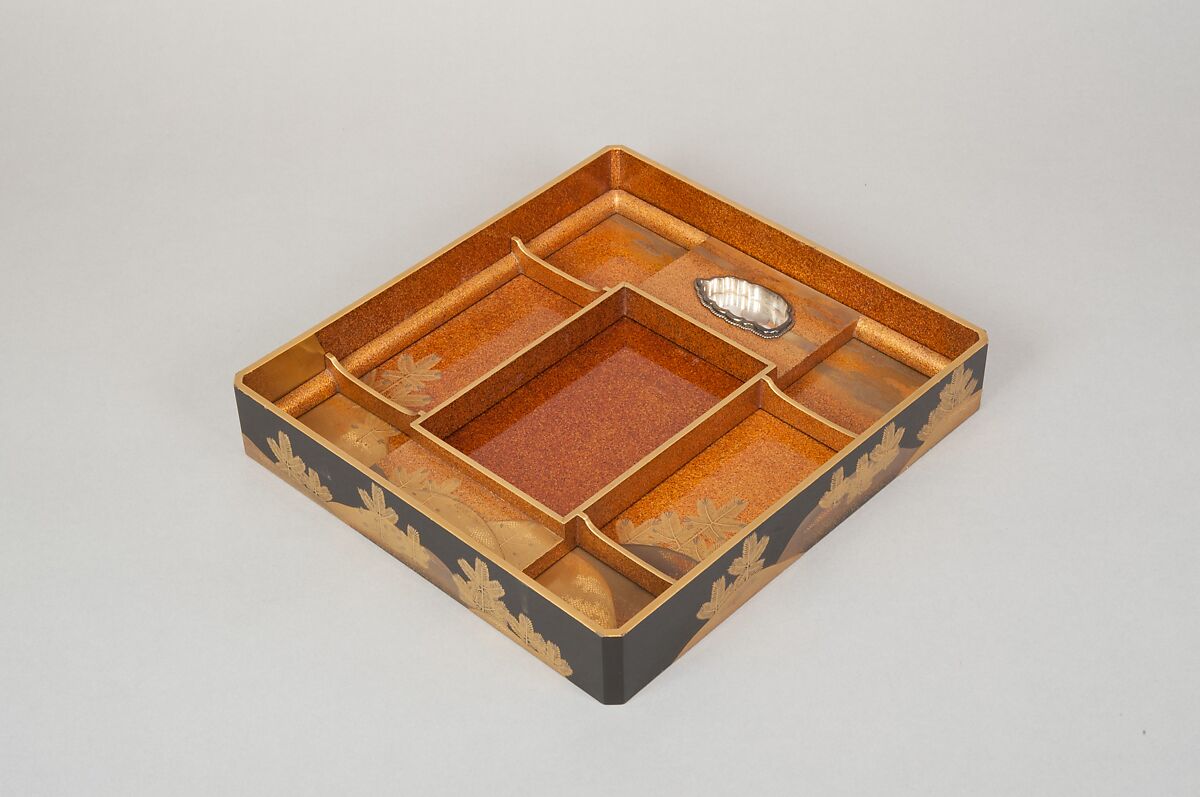 Writing Box with Design of a Cherry Tree and Waterfall, Gold and silver maki-e on black lacquer, Japan