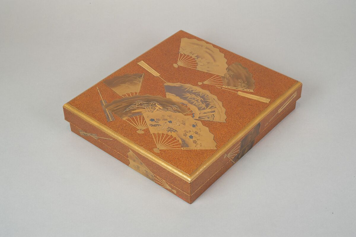 Writing Box (Suzuribako) with Design of Fans, Gold and silver maki-e on gold-sprinkled lacquer, Japan 