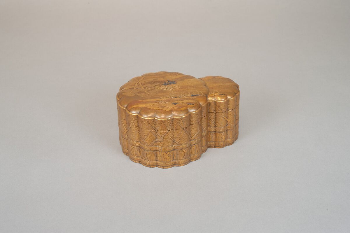 Incense Box with Design of Landscape in Spring (Side: Fagots with Cords), Gold and silver maki-e on gold lacquer, Japan