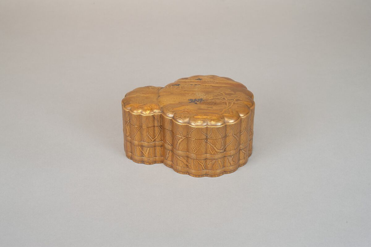 Incense Box with Design of Landscape in Spring (Side: Fagots with Cords), Gold and silver maki-e on gold lacquer, Japan