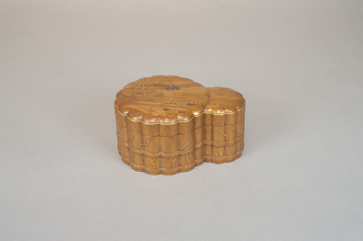 Incense Box with Design of Landscape in Spring (Side: Fagots with Cords), Gold and silver maki-e on gold lacquer, Japan
