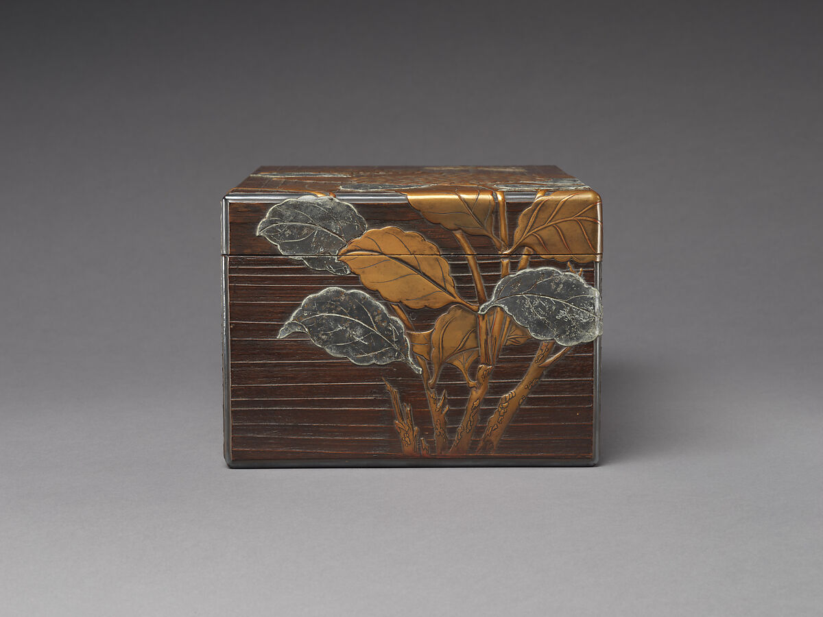 Document Box (Ryōshibako) with Hydrangeas and Butterflies, Nagata Yūji (Japanese, active 1711–36), Lacquered wood with gold takamaki-e and hiramaki-e, and mother-of-pearl and pewter inlay, Japan