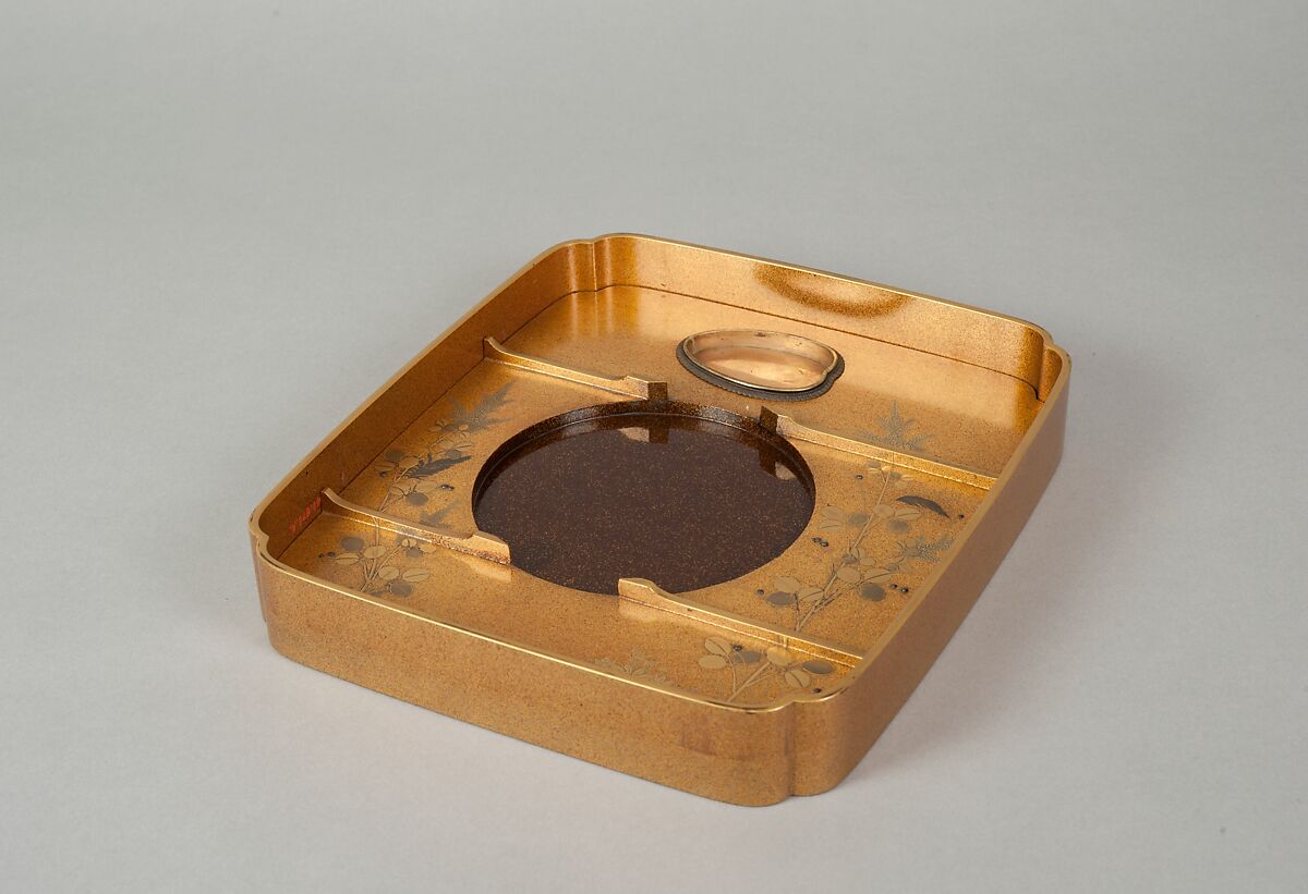 Writing Box with Design of Elderly Couple under Pine from the Noh Play Takasago, Gold maki-e with colored lacquer on black lacquer, Japan