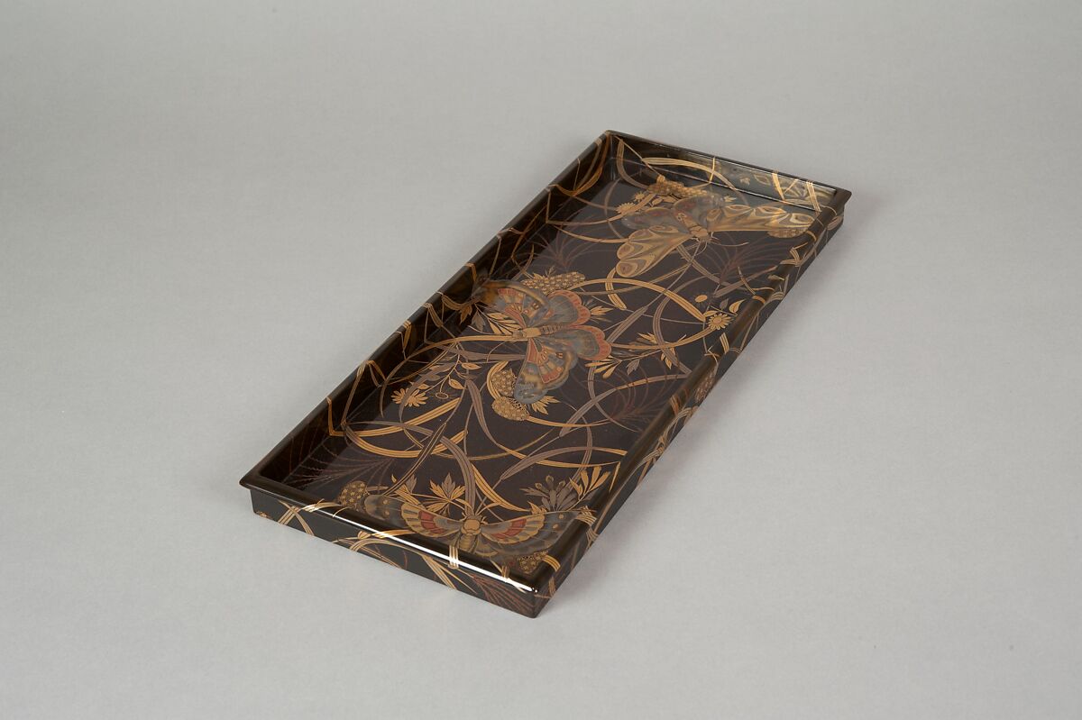 Box for Paper (Ryōshibako) with Decoration of Butterflies and Autumn Grasses, Lacquered wood with gold, silver, color (iroko) togidashimaki-e on black lacquer ground, Japan