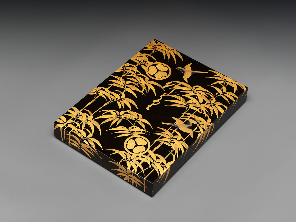 Covered Box for Volumes, Lacquered wood with gold and silver hiramaki-e on black ground, Japan 