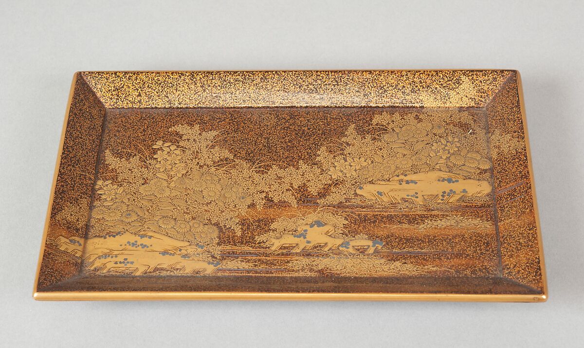 Tray, Gold on black lacquer ground, Japan