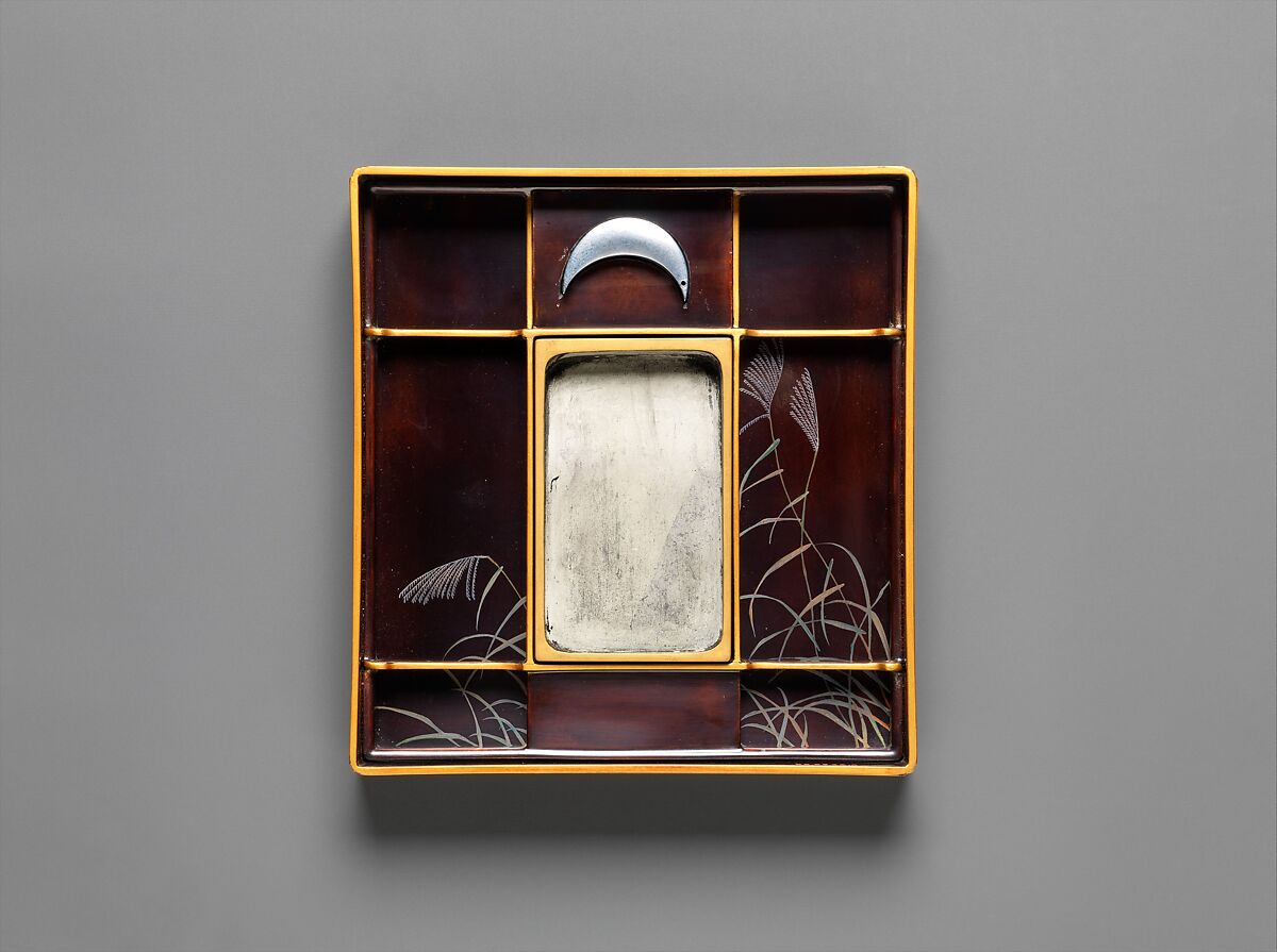 Writing Box (Suzuribako) with Hell Courtesan’s Robe, Lacquered wood with gold, silver, iroko (color) takamaki-e, hiramaki-e on black ground, Japan