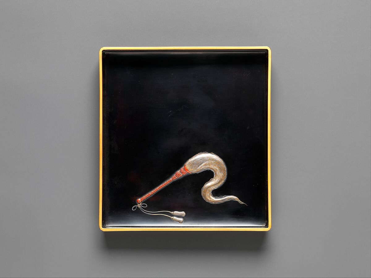 Writing Box (Suzuribako) with Hell Courtesan’s Robe, Lacquered wood with gold, silver, iroko (color) takamaki-e, hiramaki-e on black ground, Japan