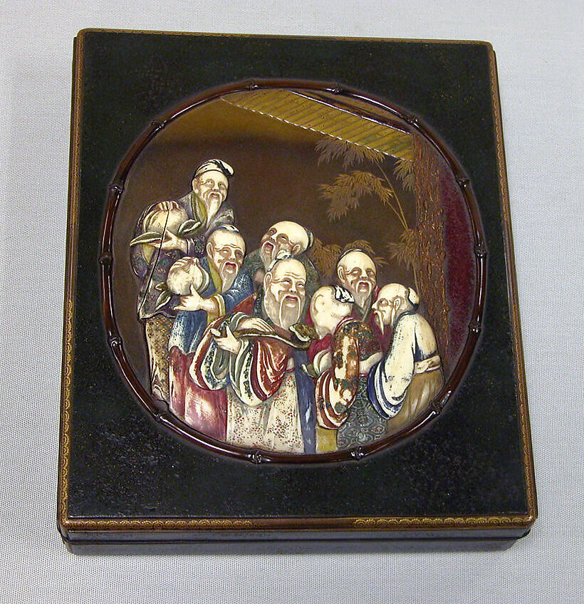 Writing Box with Design of Seven Sages of the Bamboo Grove, Colored lacquer and ivory on dark green lacquer, Japan