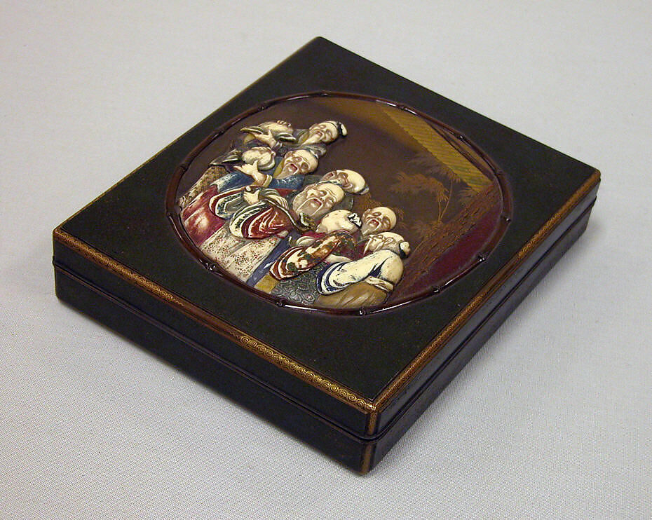 Writing Box with Design of Seven Sages of the Bamboo Grove, Colored lacquer and ivory on dark green lacquer, Japan 