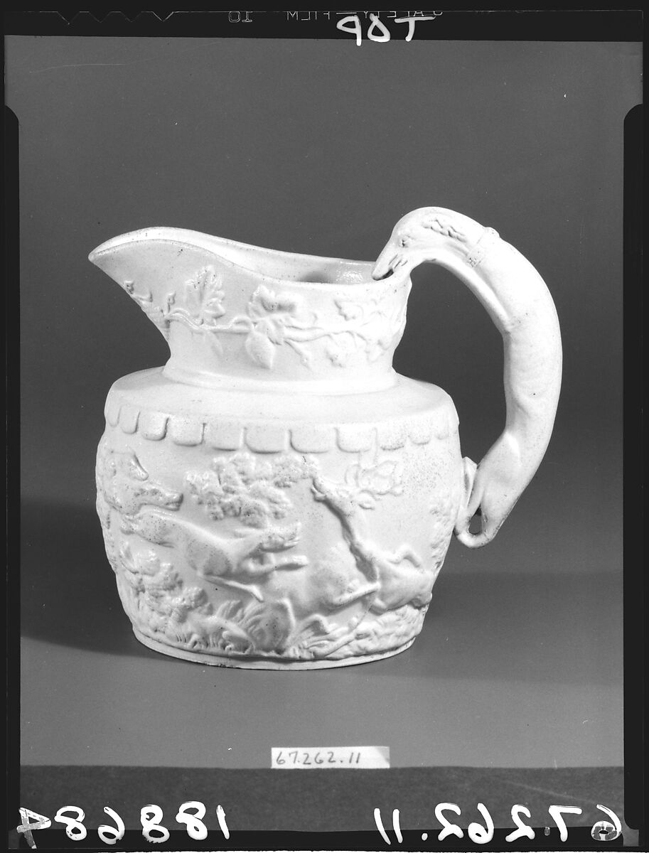 Pitcher, Probably designed by Daniel Greatbatch (active 1838–ca. 1861), Stoneware, American