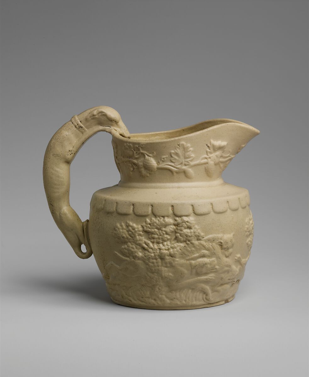 Pitcher, Probably designed by Daniel Greatbatch (active 1838–ca. 1861), Stoneware, American 