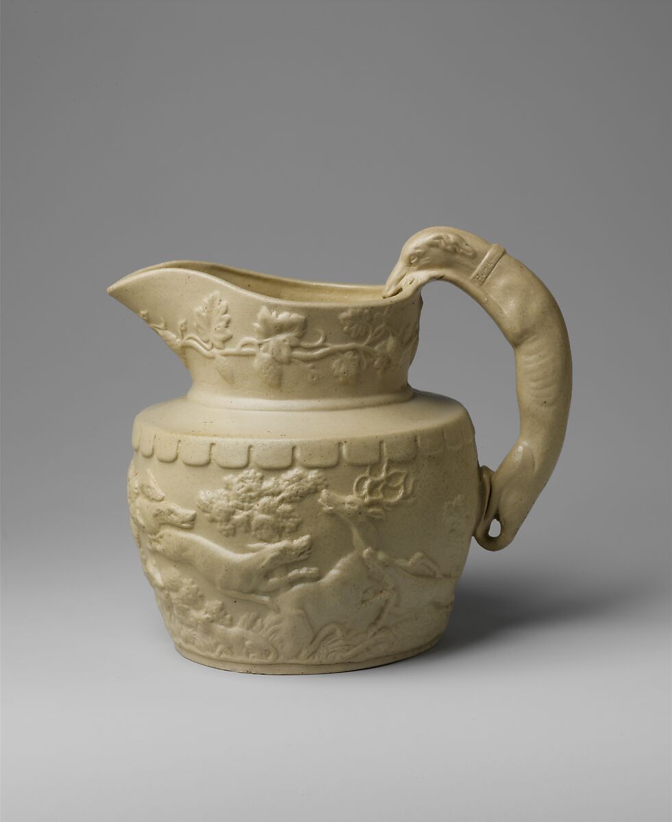 Pitcher, Probably designed by Daniel Greatbatch (active 1838–ca. 1861), Stoneware, American