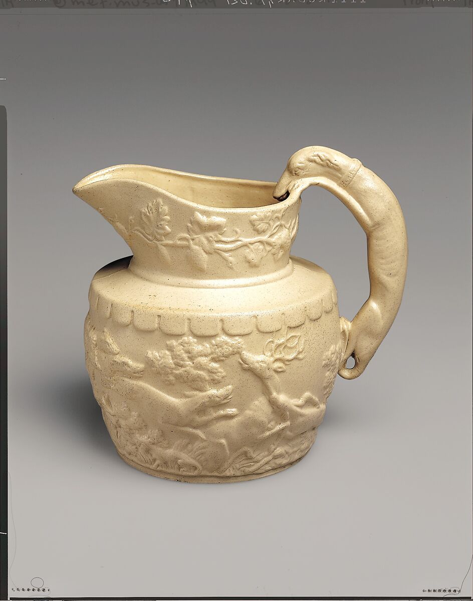 Pitcher, Probably designed by Daniel Greatbatch (active 1838–ca. 1861), Stoneware, American