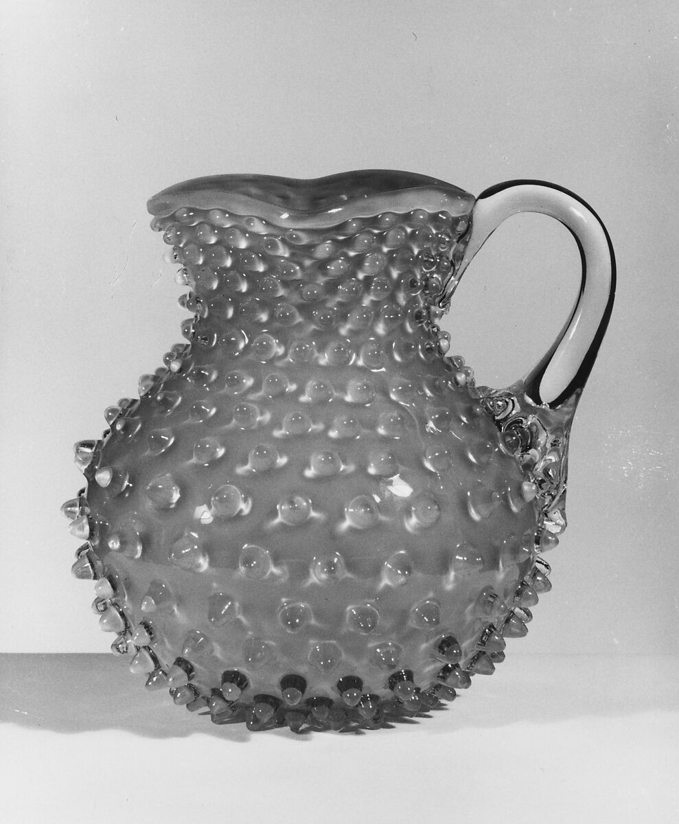 Hobnail pitcher, Probably Hobbs, Brockunier and Company (1863–1891), Pressed colorless and opaque cranberry glass, American 