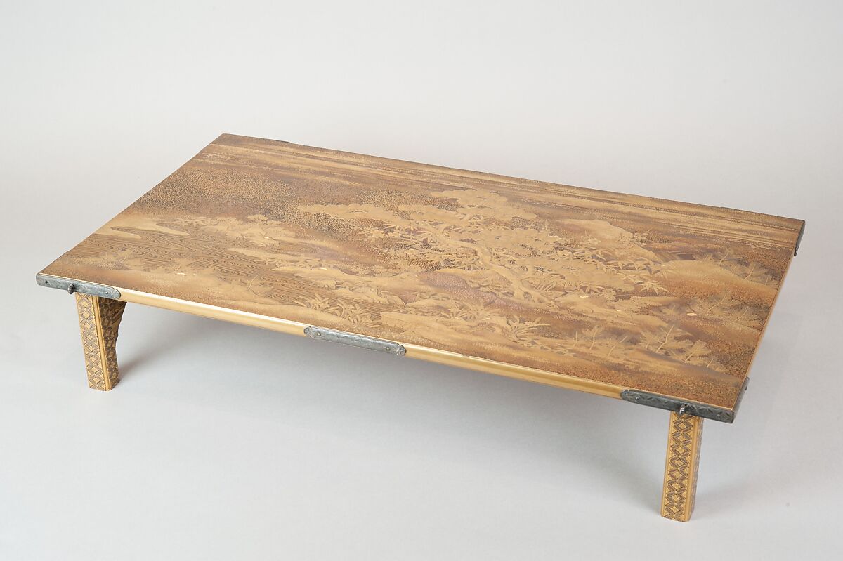 Table with Design of Pine and Plum Trees, Gold maki-e on black lacquer, Japan