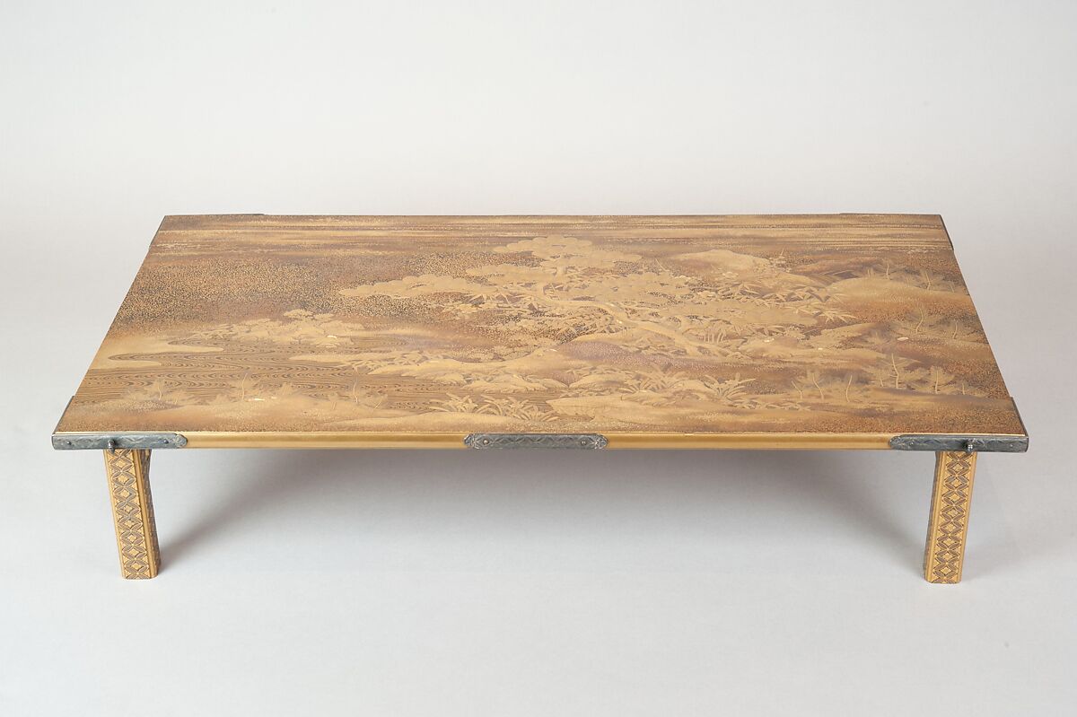 Table with Design of Pine and Plum Trees, Gold maki-e on black lacquer, Japan