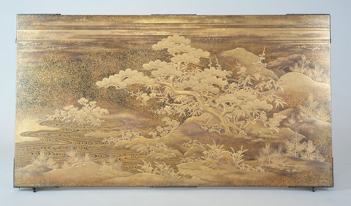 Table with Design of Pine and Plum Trees, Gold maki-e on black lacquer, Japan