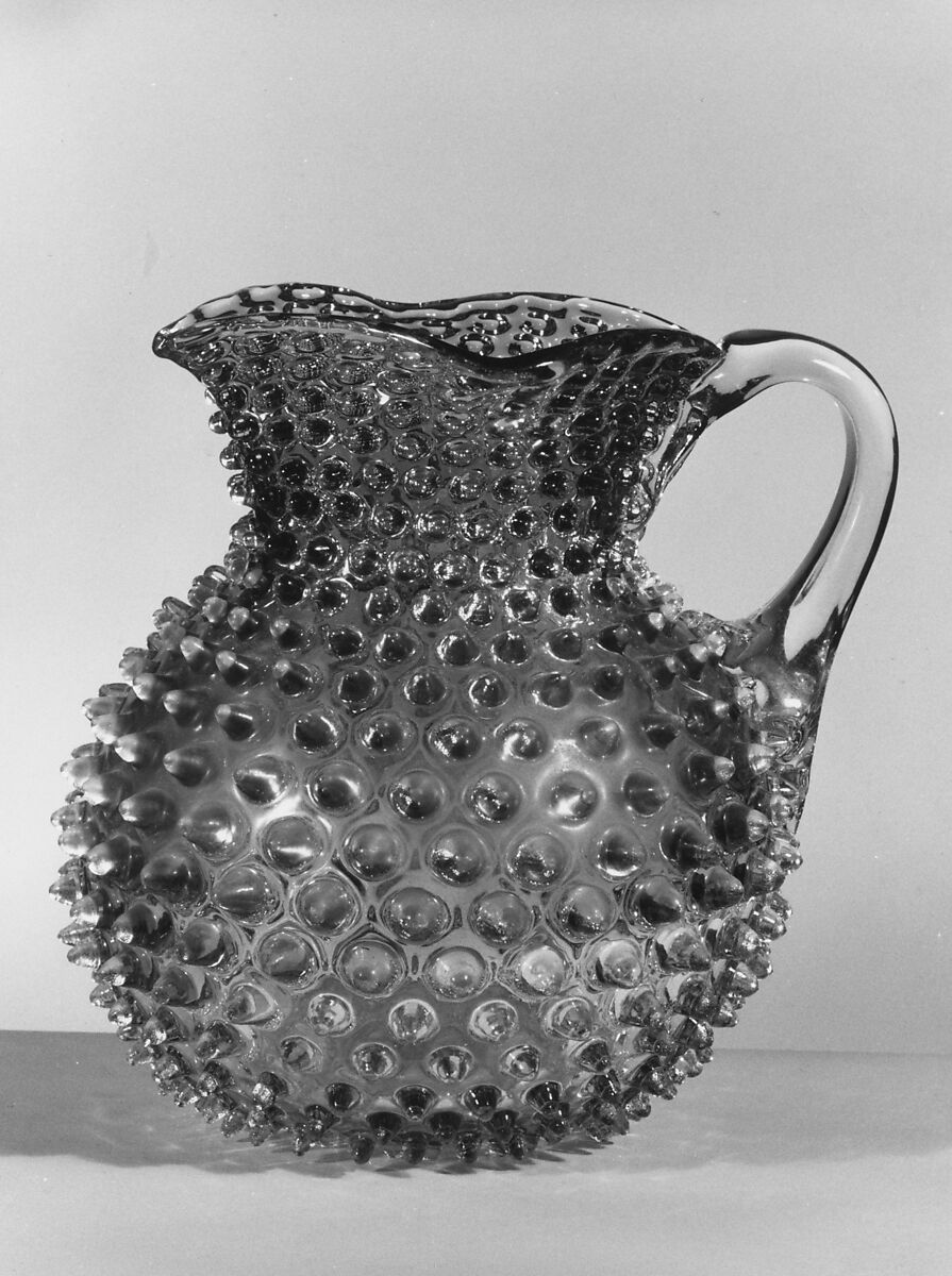 Hobnail Pitcher, Probably Hobbs, Brockunier and Company (1863–1891), Pressed colorless and cranberry glass, American 