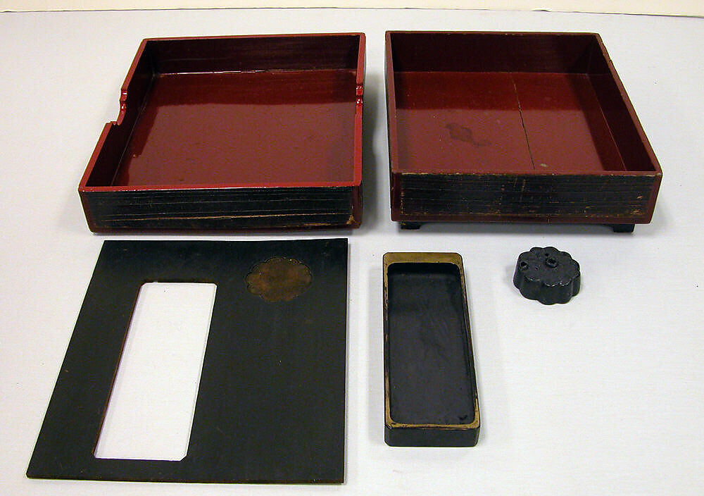 Writing box, Kiri wood (a kind of paulownia) with design in pottery relief, Japan