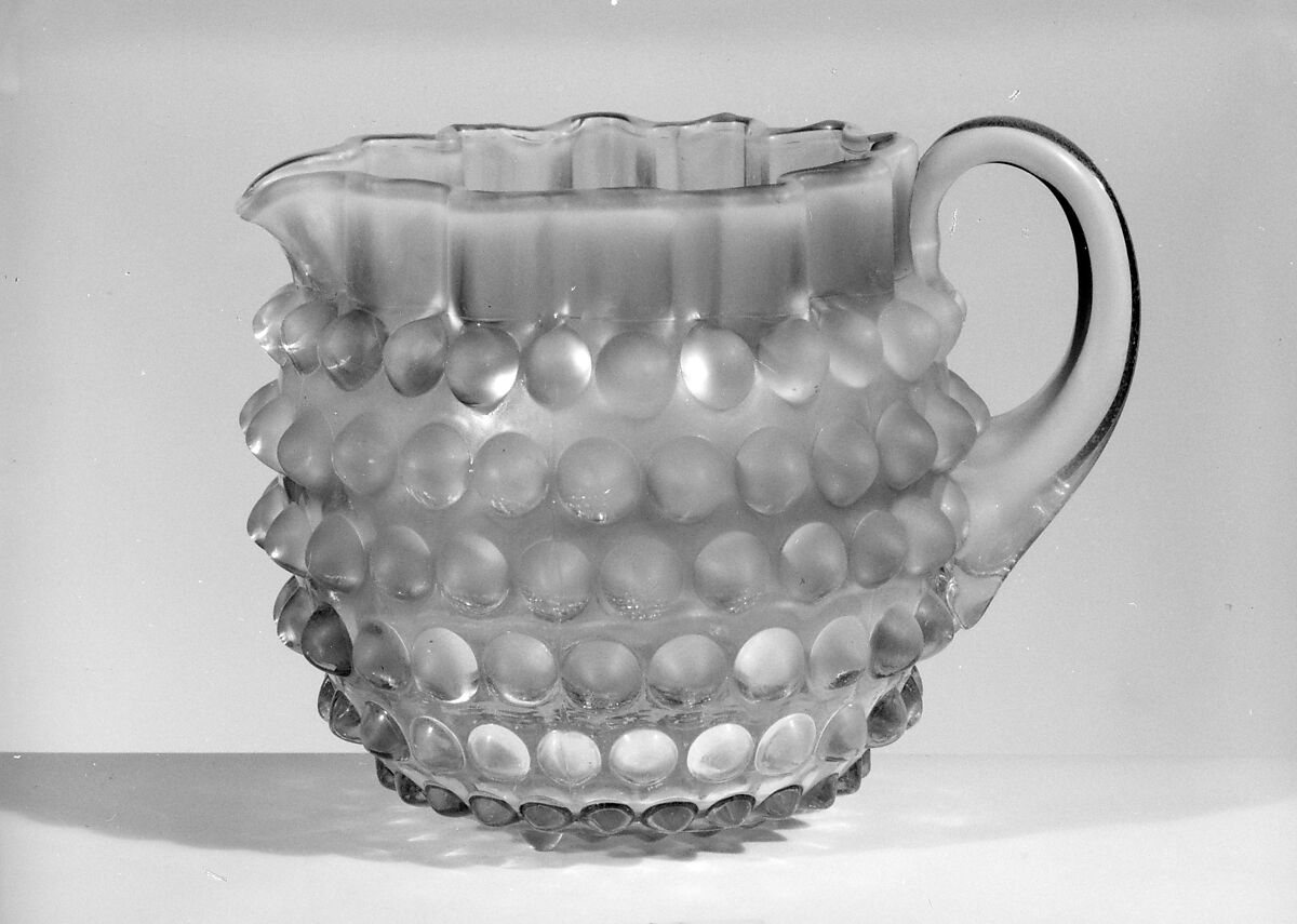 Hobnail Pitcher, Probably Hobbs, Brockunier and Company (1863–1891), Pressed cranberry, opalescent and colorless glass, American 