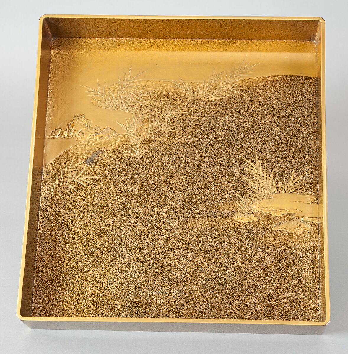 Box for Inkstone and Writing Implements (Suzuribako), Wood, lacquer sprinkled with gold, black lacquer, and shell inlay, Japan