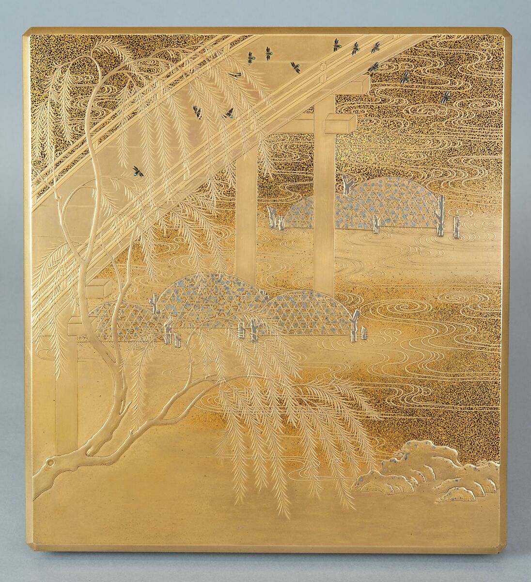 Box for Inkstone and Writing Implements (Suzuribako), Wood, lacquer sprinkled with gold, black lacquer, and shell inlay, Japan