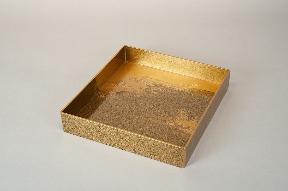 Box for Inkstone and Writing Implements (Suzuribako), Wood, lacquer sprinkled with gold, black lacquer, and shell inlay, Japan