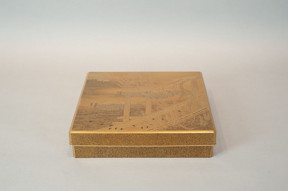 Box for Inkstone and Writing Implements (Suzuribako), Wood, lacquer sprinkled with gold, black lacquer, and shell inlay, Japan