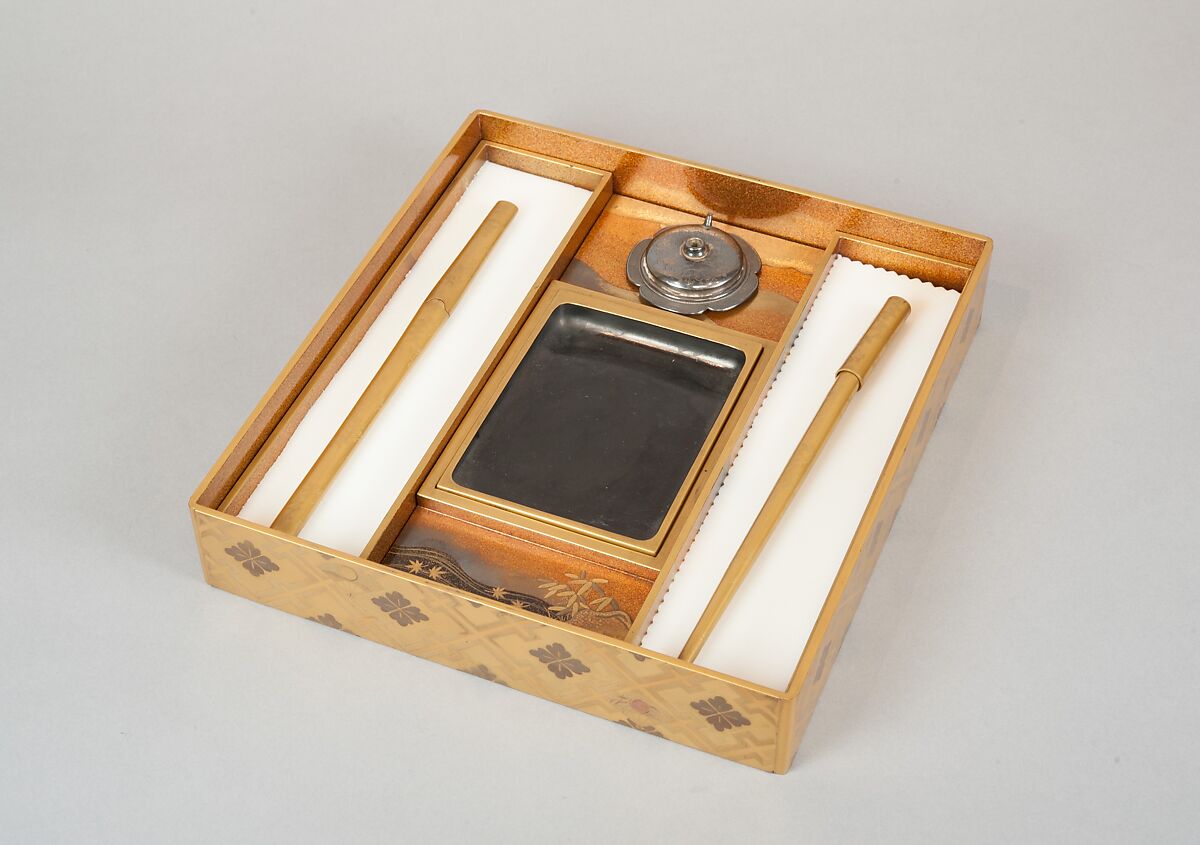 Writing Box with Design of the Tatsuta River, Gold and silver maki-e on gold lacquer, Japan