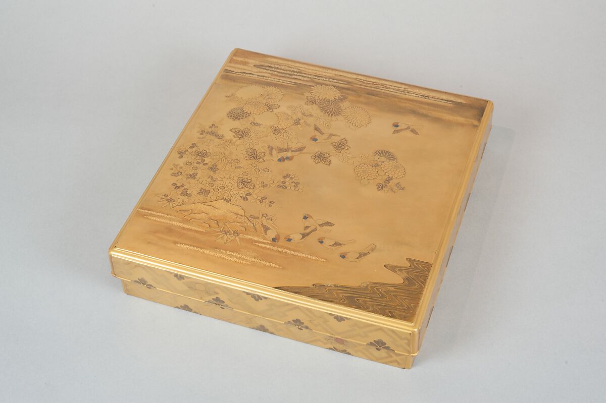 Writing Box with Design of the Tatsuta River, Gold and silver maki-e on gold lacquer, Japan 