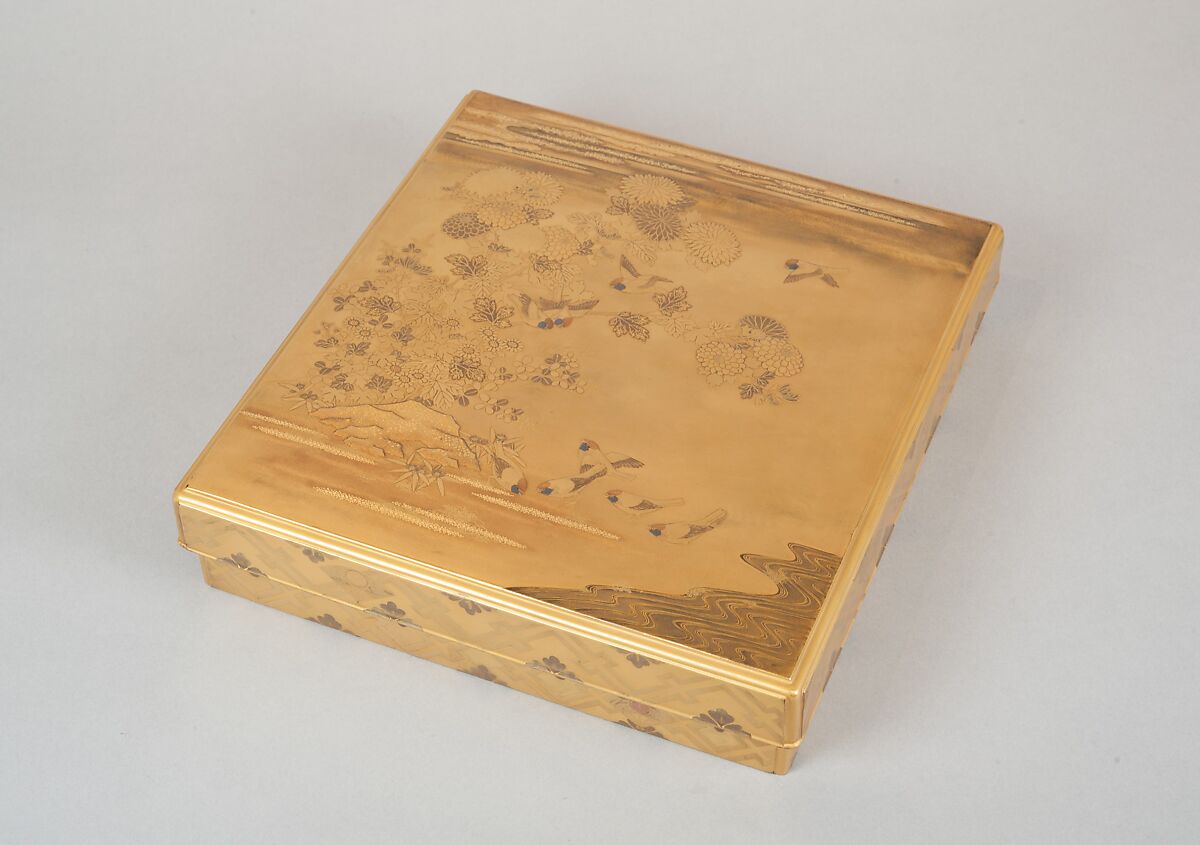 Writing Box with Design of the Tatsuta River, Gold and silver maki-e on gold lacquer, Japan